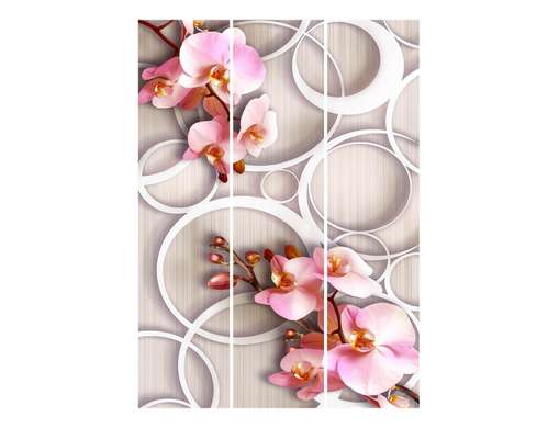 Paravan - Orhidee de culoare roz și cercuri pe un fundal bej, 7