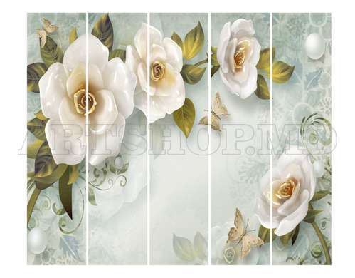 Ширма - Белые розы на нежном фоне, 3