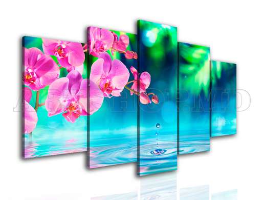 Modular picture, Pink orchid in water reflection, 108 х 60