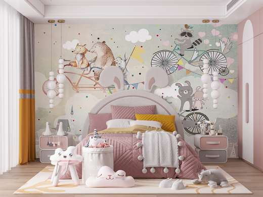 Nursery Wall Mural - Animals on bicycles