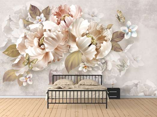 Wall Mural - Lush flowers and butterflies