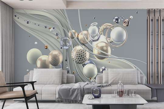 3D Photo Wallpaper- 3D spheres on abstract blue gray background