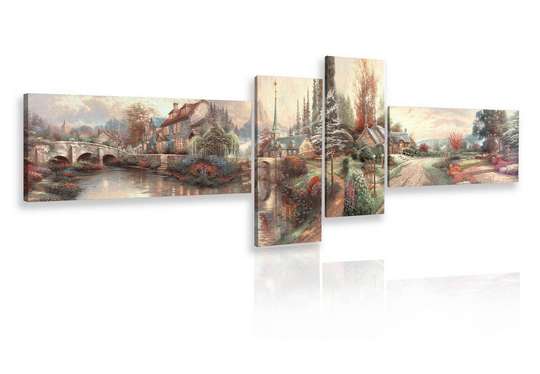 Модульная картина, Сказочный дом в розовом парке, 220 x 81,5, 220 x 81,5