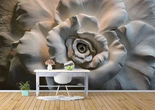 3D Wallpaper - Sculpture of a gray rose
