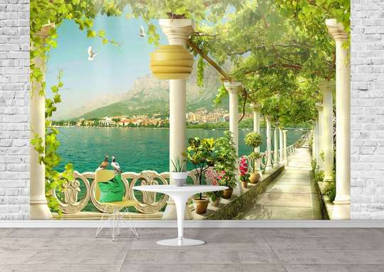 Photo wallpaper with a wonderful view from the balcony.