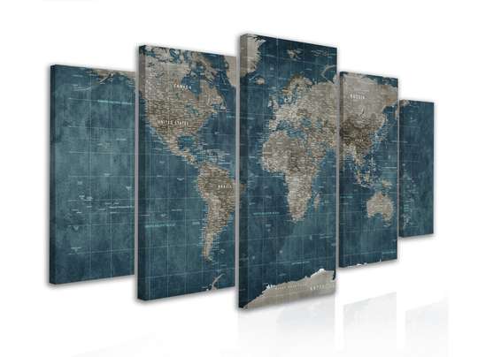 Tablou Pe Panza Multicanvas, Harta fizică a lumii, 108 х 60