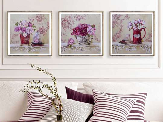 Poster - Purple flowers, 80 x 80 см, Framed poster on glass, Sets