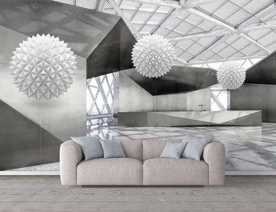 Fototapet 3D - Sfere albe într-un spațiu elegant