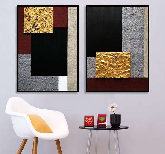 Poster - Abstraction with golden elements, 60 x 90 см, Framed poster on glass