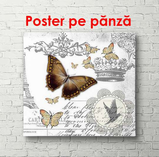 Постер - Коричневая бабочка, 100 x 100 см, Постер в раме