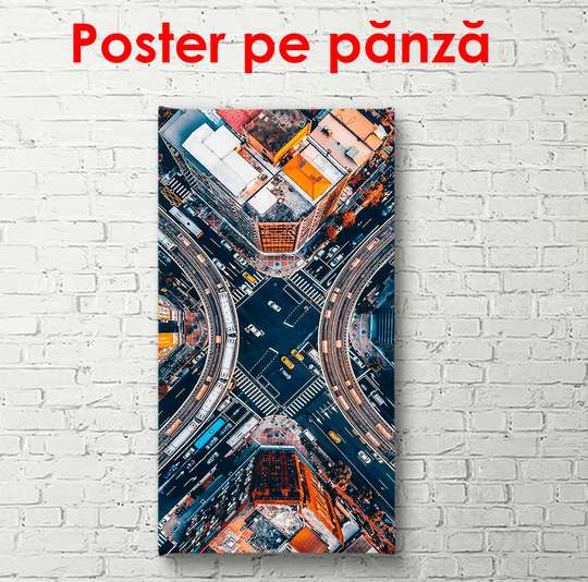 Poster - Top view of the city stream, 30 x 90 см, Canvas on frame