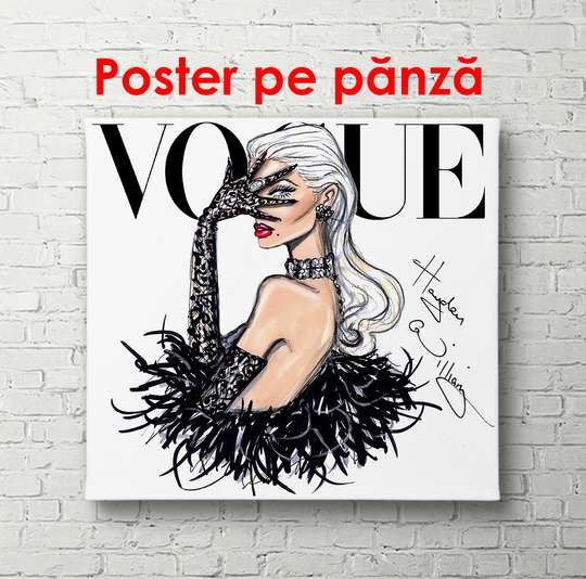 Poster - Coperta revistei Vogue, 40 x 40 см, Panza pe cadru, Alb Negru