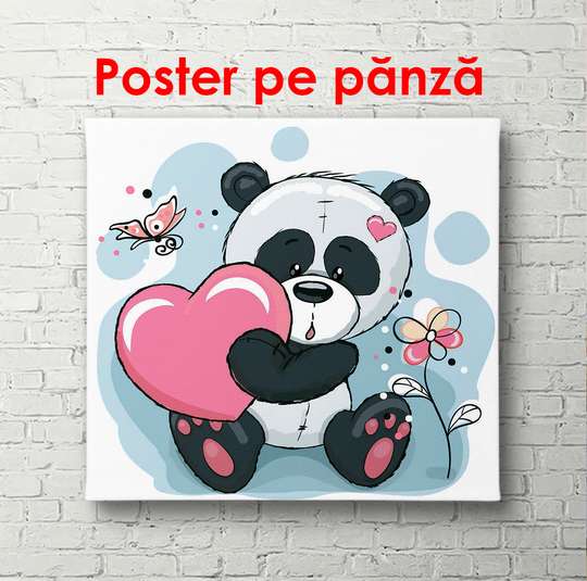 Poster - Panda with a heart, 100 x 100 см, Framed poster