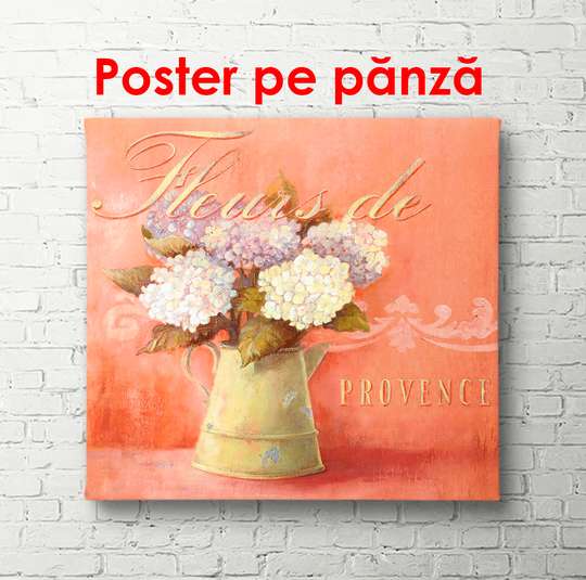 Poster - Vaza galbenă cu o floare roz pe un fundal roz, 100 x 100 см, Poster înrămat