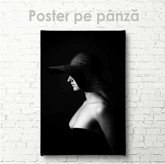 Постер - Девушка в шляпе, 30 x 45 см, Холст на подрамнике, Ню