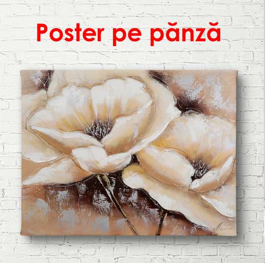 Постер - Бежевые цветы, 90 x 60 см, Постер в раме
