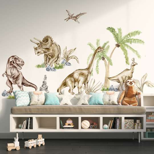 Wall decals, Watercolor Dinosaurs and Palms, SET-1
