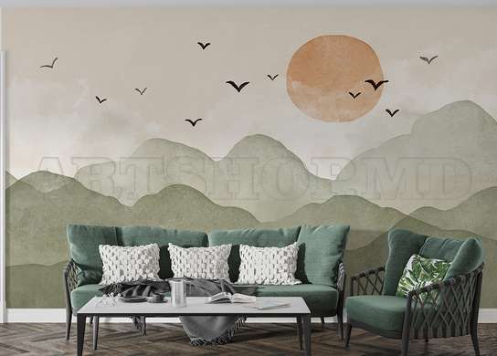 Wall mural - Sunset over the mountains in boho style