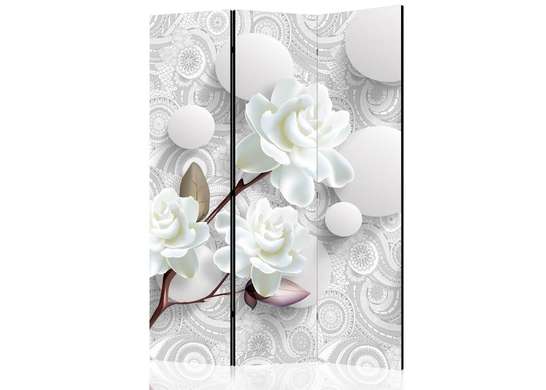 Screen with white flowers against the background of balloons., 7