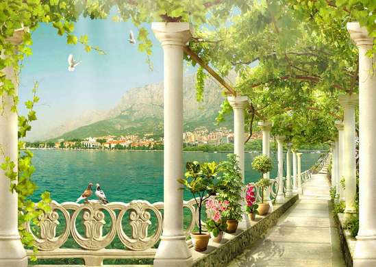Photo wallpaper with a wonderful view from the balcony.