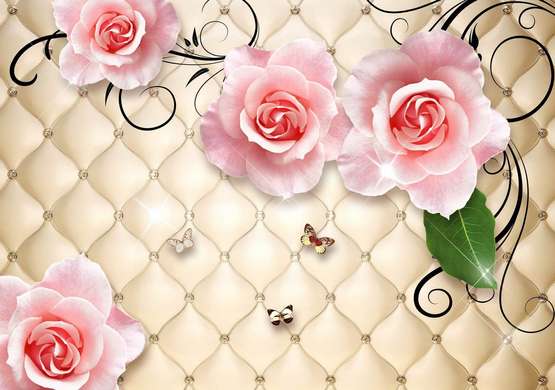 Fototapet 3D - Trandafiri roz deschis, pe un fundal auriu