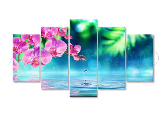 Modular picture, Pink orchid in water reflection, 108 х 60