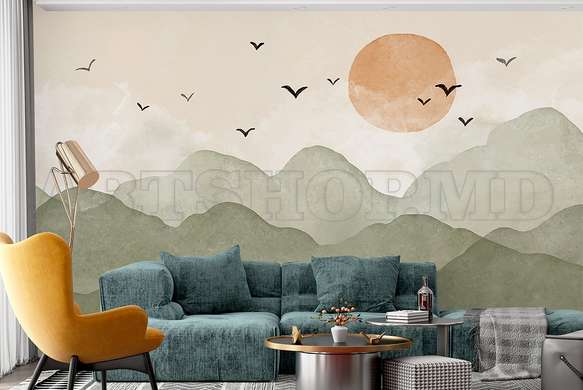 Wall mural - Sunset over the mountains in boho style