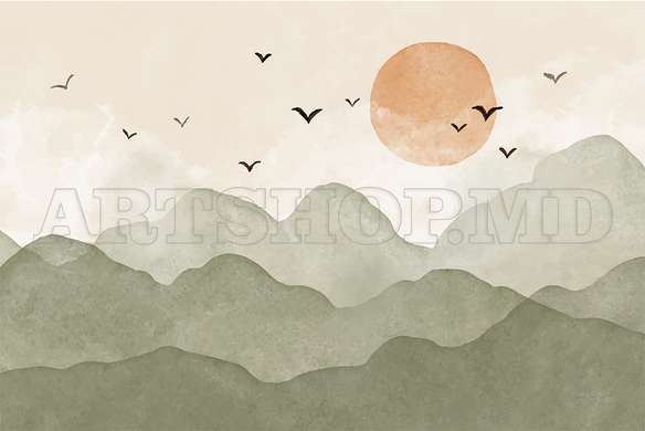 Wall mural - Sunset over the mountains in boho style