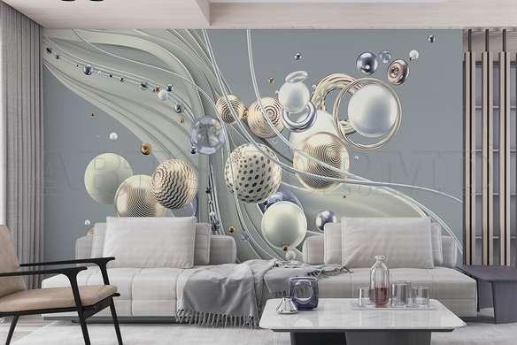 3D Photo Wallpaper- 3D spheres on abstract blue gray background