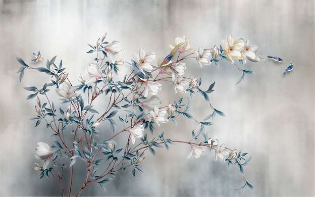 Fototapet -Flori de magnolie pe fundal abstract gri
