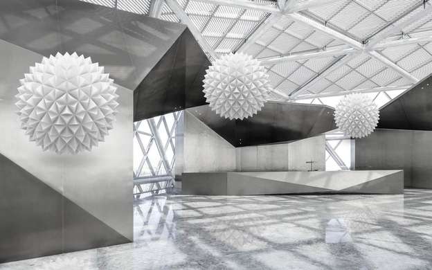 Fototapet 3D - Sfere albe într-un spațiu elegant