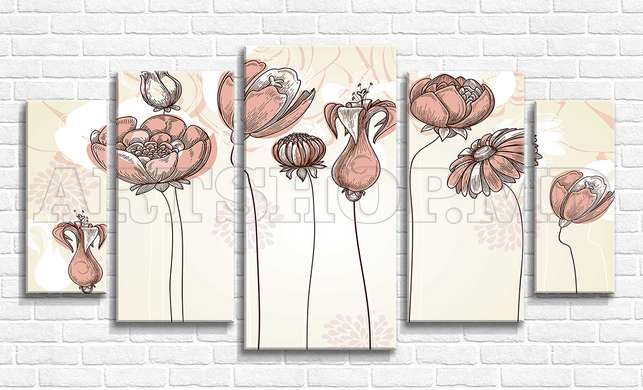 Modular picture, Soft poppy flowers, 108 х 60