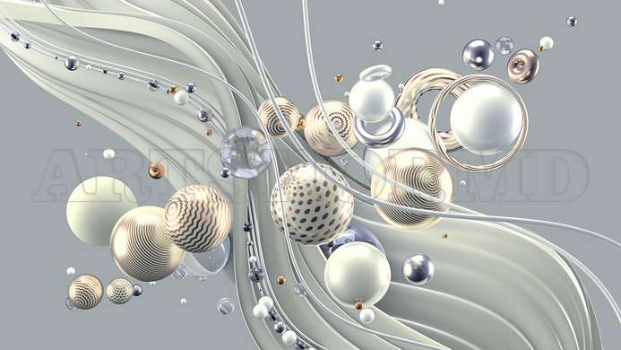 3D Photo Wallpaper- 3D spheres on abstract blue gray background