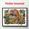 Постер - Рычащий тигр на фоне джунглях, 45 x 30 см, Холст на подрамнике, Для Детей