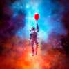 Poster - Astronaut flies in a balloon, 100 x 100 см, Framed poster on glass