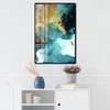 Poster - Turquoise with gold, 60 x 90 см, Framed poster on glass, Abstract