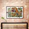 Постер - Рычащий тигр на фоне джунглях, 90 x 60 см, Постер на Стекле в раме, Для Детей