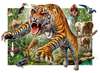 Poster - Tigru urlător în fundalul junglei, 45 x 30 см, Panza pe cadru, Pentru Copii