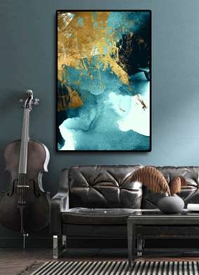 Poster - Turquoise with gold, 30 x 45 см, Canvas on frame
