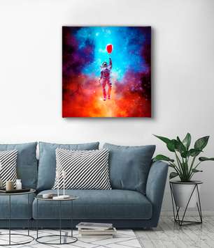 Poster - Astronaut flies in a balloon, 40 x 40 см, Canvas on frame, Different