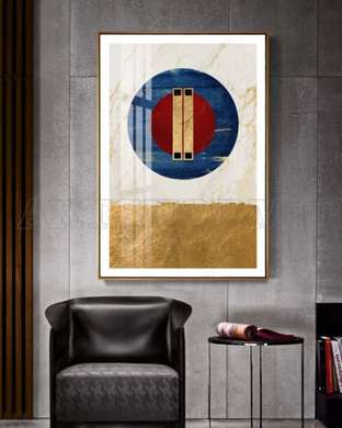 Poster - Geometric pattern with a blue circle, 60 x 90 см, Framed poster on glass, Abstract