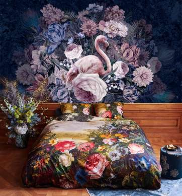 Wall Mural - Flamingos and flowers