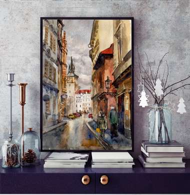 Постер - Красивая старинная улочка, 45 x 90 см, Постер в раме, Винтаж