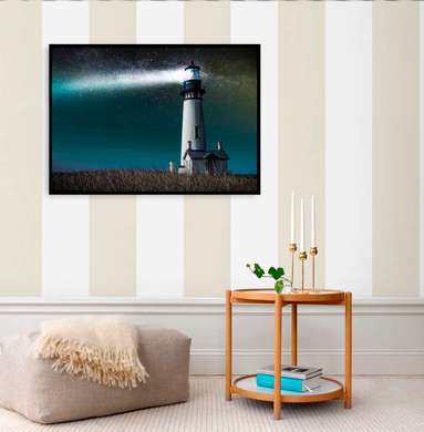 Poster - Lighthouse in the starry sky, 45 x 30 см, Canvas on frame