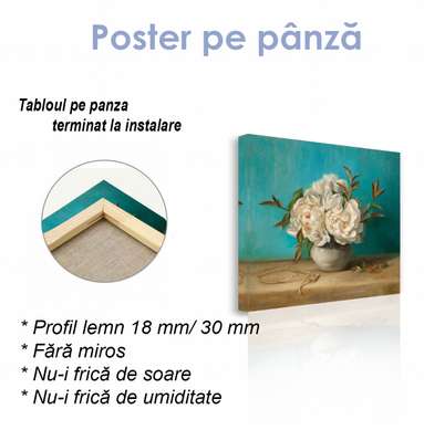 Poster - Bujori bej, 40 x 40 см, Panza pe cadru, Flori