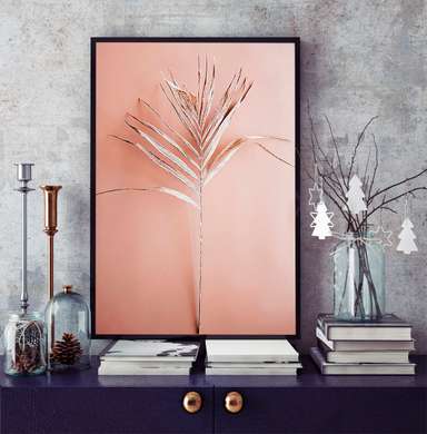 Poster - Tropical leaf on a pink background, 60 x 90 см, Framed poster on glass, Botanical