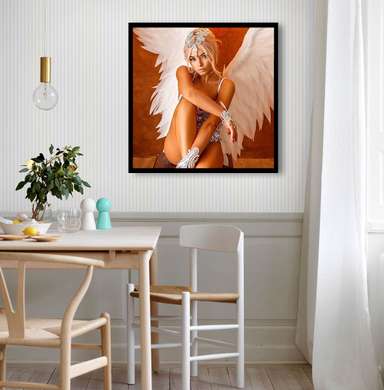Постер - Девушка с крыльями ангела, 100 x 100 см, Постер на Стекле в раме, Ню