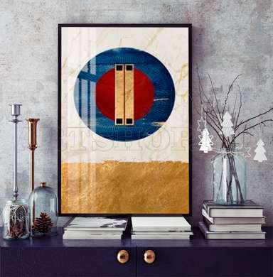 Постер - Геометрическая картина с синим кругом, 30 x 45 см, Холст на подрамнике, Абстракция