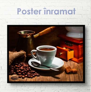 Постер - Кофе, 90 x 60 см, Постер на Стекле в раме, Еда и Напитки