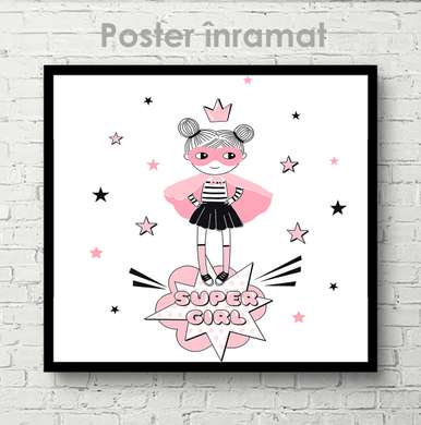 Poster - Super-girl, 40 x 40 см, Panza pe cadru, Pentru Copii